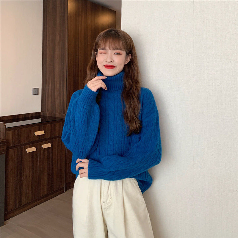 Damen Grobstrickpullover mit hohem Kragen und Zopfmuster Drune