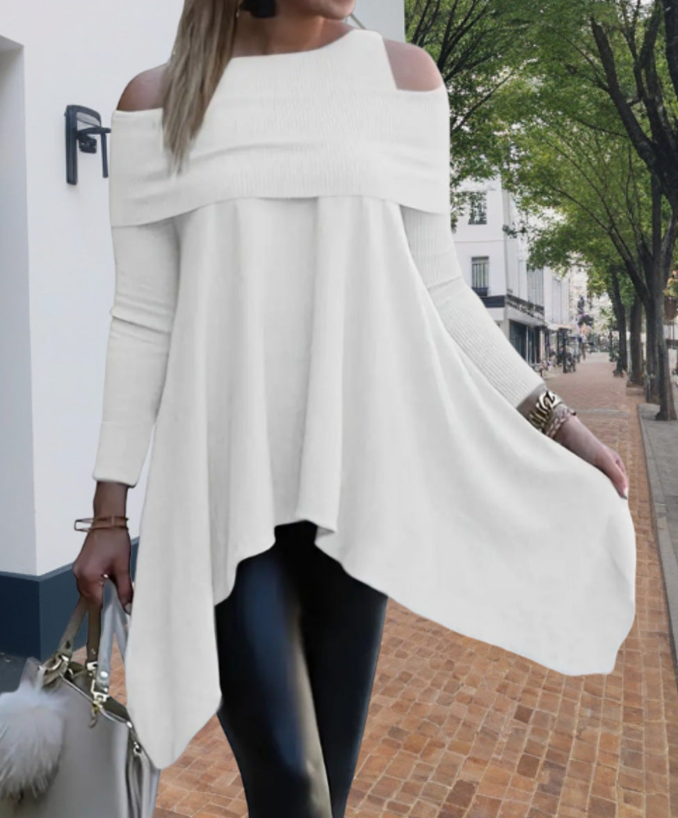 Damen Oversized Oberteil mit schickem Off-Shoulder Design und asymmetrischem Saum Drune