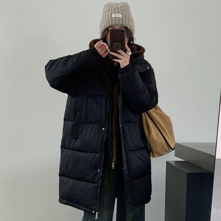 Damen Eleganter gefütterter Winterparka mit Plüschkragen und praktischen Taschen Drune