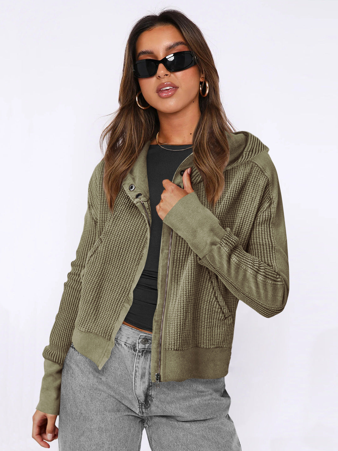 Damen Sportliche Kapuzenjacke aus strukturiertem Material Drune