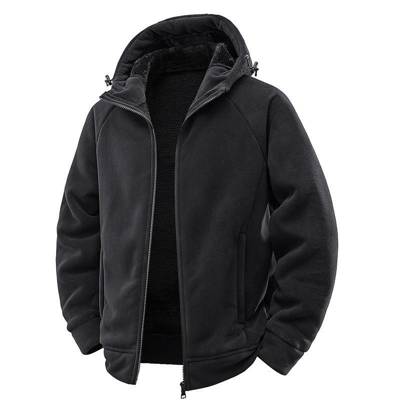 Herren Teddygefütterte Fleece‑Kapuzenjacke mit Thermofutter, durchgehendem Reißverschluss & Eingrifftaschen Drune