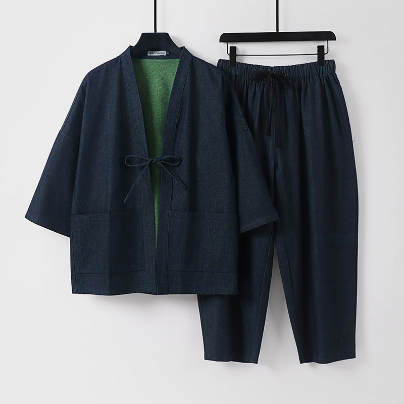 Unisex Kimono-Jacke und lockere Bundhose im Denim-Look Drune