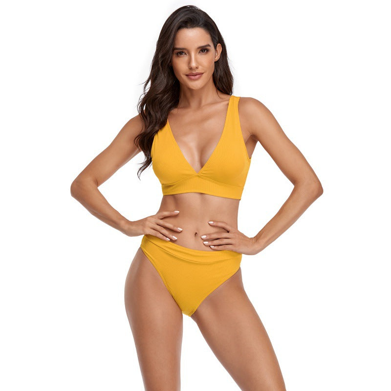Damen Bikini-Set mit sportlichem V-Ausschnitt und hohem Taillenslip Drune