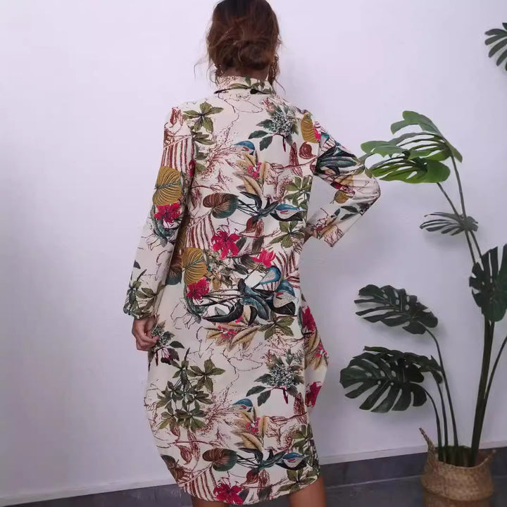 Damen Hemdblusenkleid mit exotischem Blumenmuster Drune