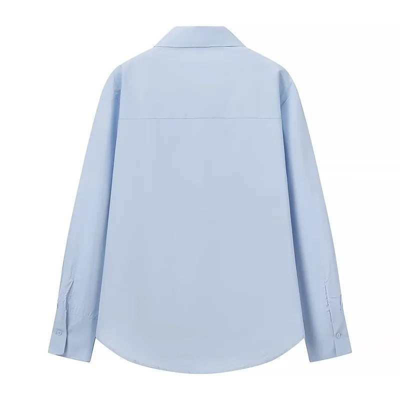 Damen Locker geschnittene Popeline-Bluse mit Rüschenblende und Hemdkragen Drune