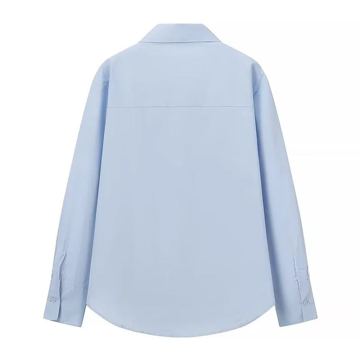 Damen Locker geschnittene Popeline-Bluse mit Rüschenblende und Hemdkragen Drune