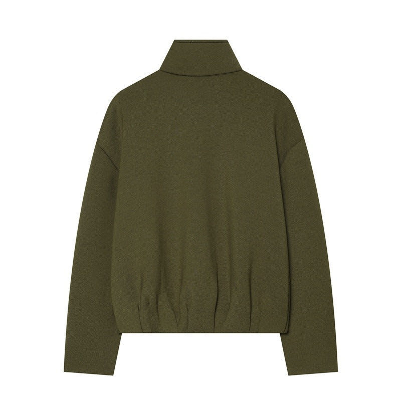 Damen Boxy Cropped Stehkragen‑Strickjacke mit durchgehendem Reißverschluss und überschnittener Schulter Drune