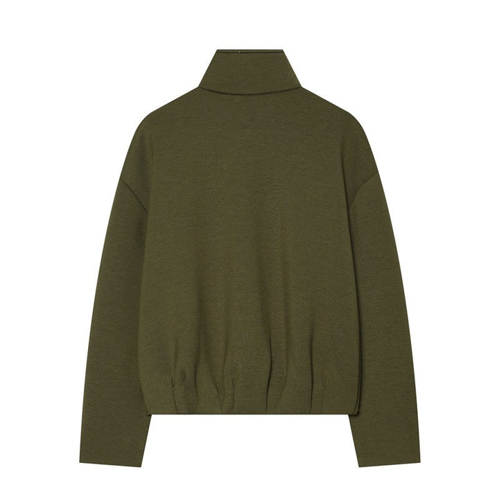 Damen Boxy Cropped Stehkragen‑Strickjacke mit durchgehendem Reißverschluss und überschnittener Schulter Drune