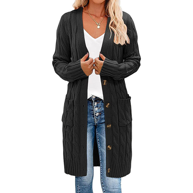 Damen Grobstrick Cardigan mit tiefen Taschen und dekorativem Zopfdesign Drune