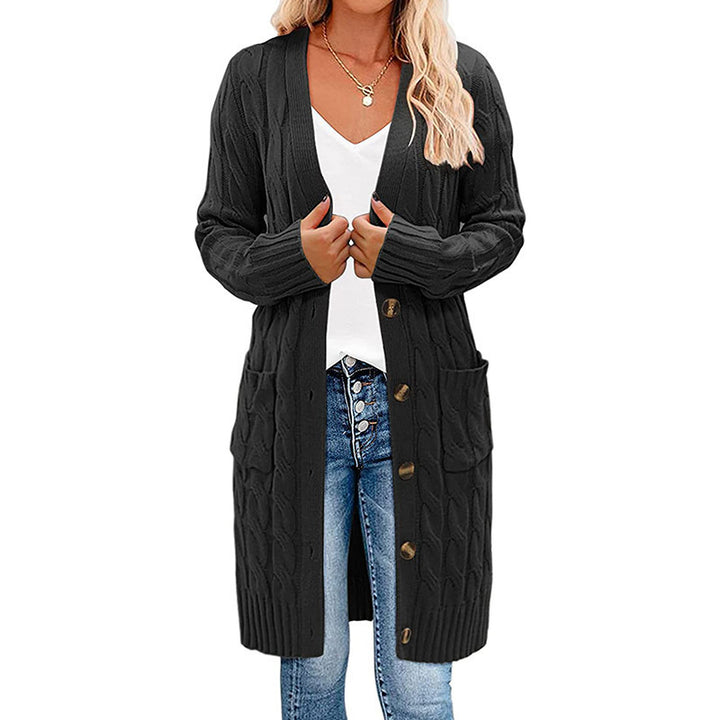 Damen Grobstrick Cardigan mit tiefen Taschen und dekorativem Zopfdesign Drune