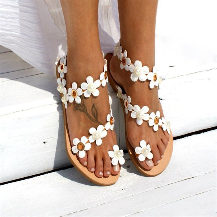 Damen Glamouröse und elegante Zehentrenner-Sandalen mit Perlenschmuck Drune