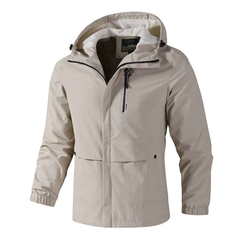 Herren Wasserdichte Softshell-Regenjacke mit Kapuze, Brust-Reißverschluss und Fleece-Innenkragen Drune
