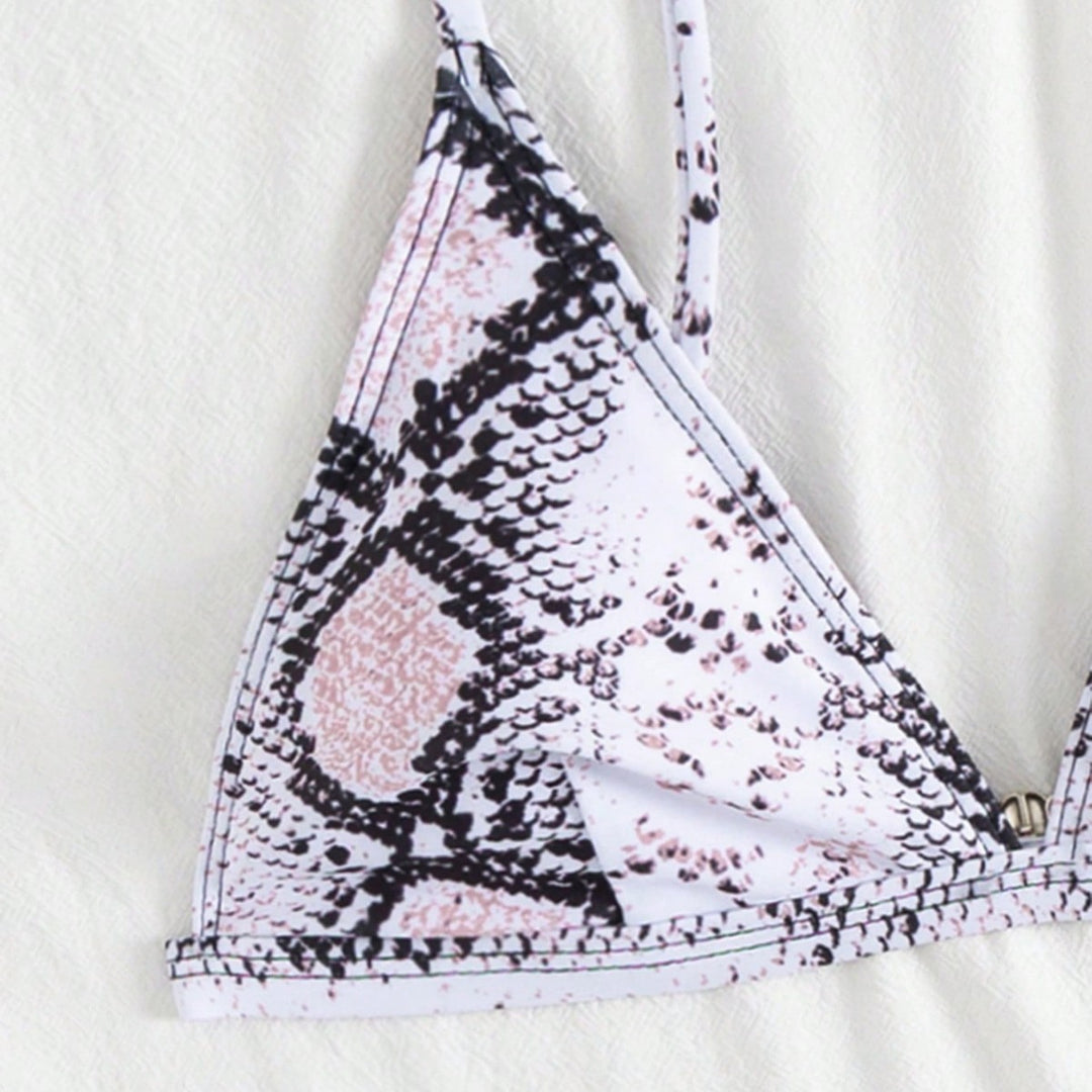 Damen modern geschnittenes Bikini-Set mit Schlangenmuster Drune