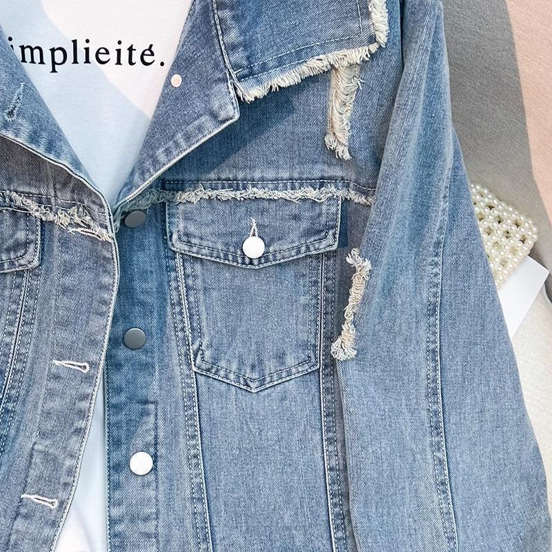 Damen modische Denimjacke mit fransigen Details Drune