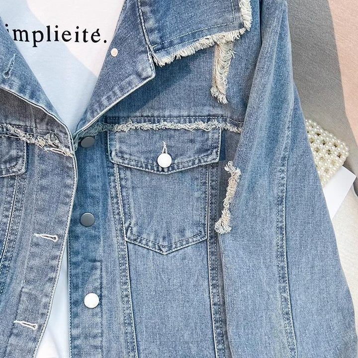 Damen modische Denimjacke mit fransigen Details Drune