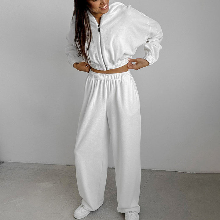 Damen lässiger Kapuzenpullover mit hohem Bund und weiten Hosen Drune
