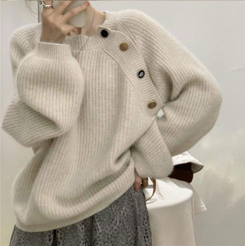 Damen Eleganter und bequemer Strickpullover mit dekorativen Knöpfen Drune