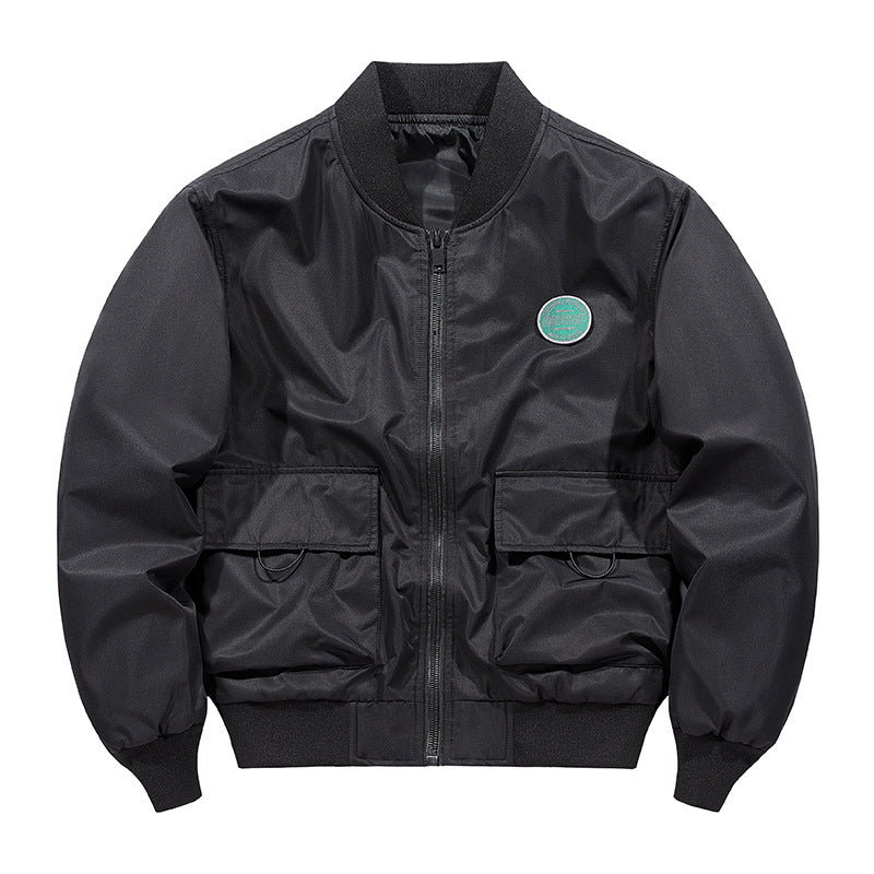 Men's  short-length military-inspired zip bomber jacket with dual flap cargo pockets and D-ring accents Drune