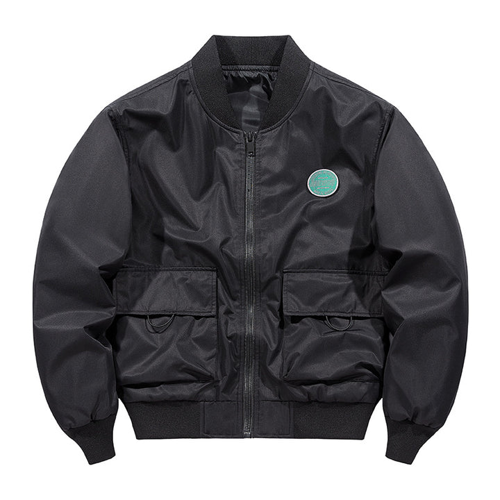 Men's  short-length military-inspired zip bomber jacket with dual flap cargo pockets and D-ring accents Drune