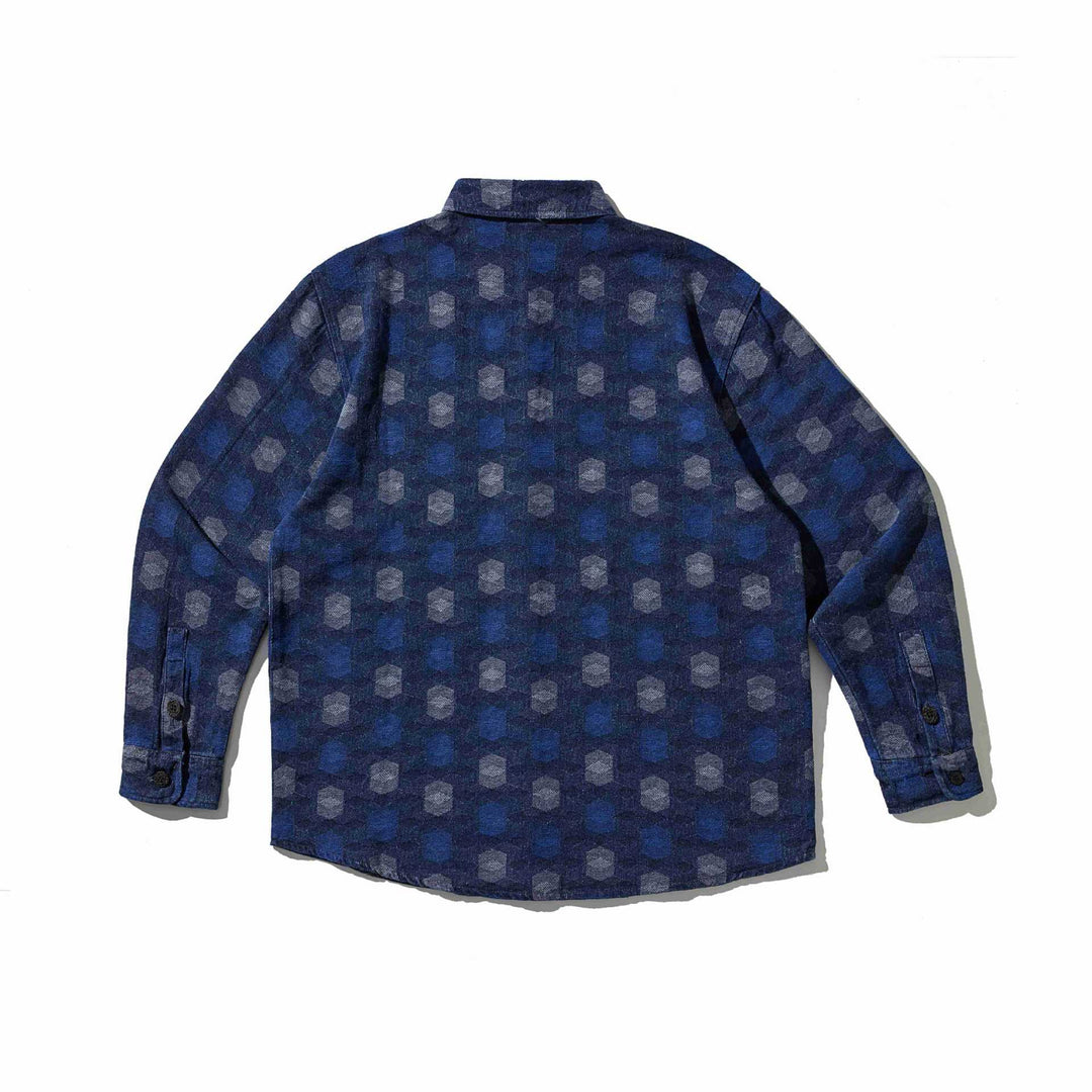 Herren Hemdjacke im Denim‑Look mit geometrischem Jacquardmuster Drune