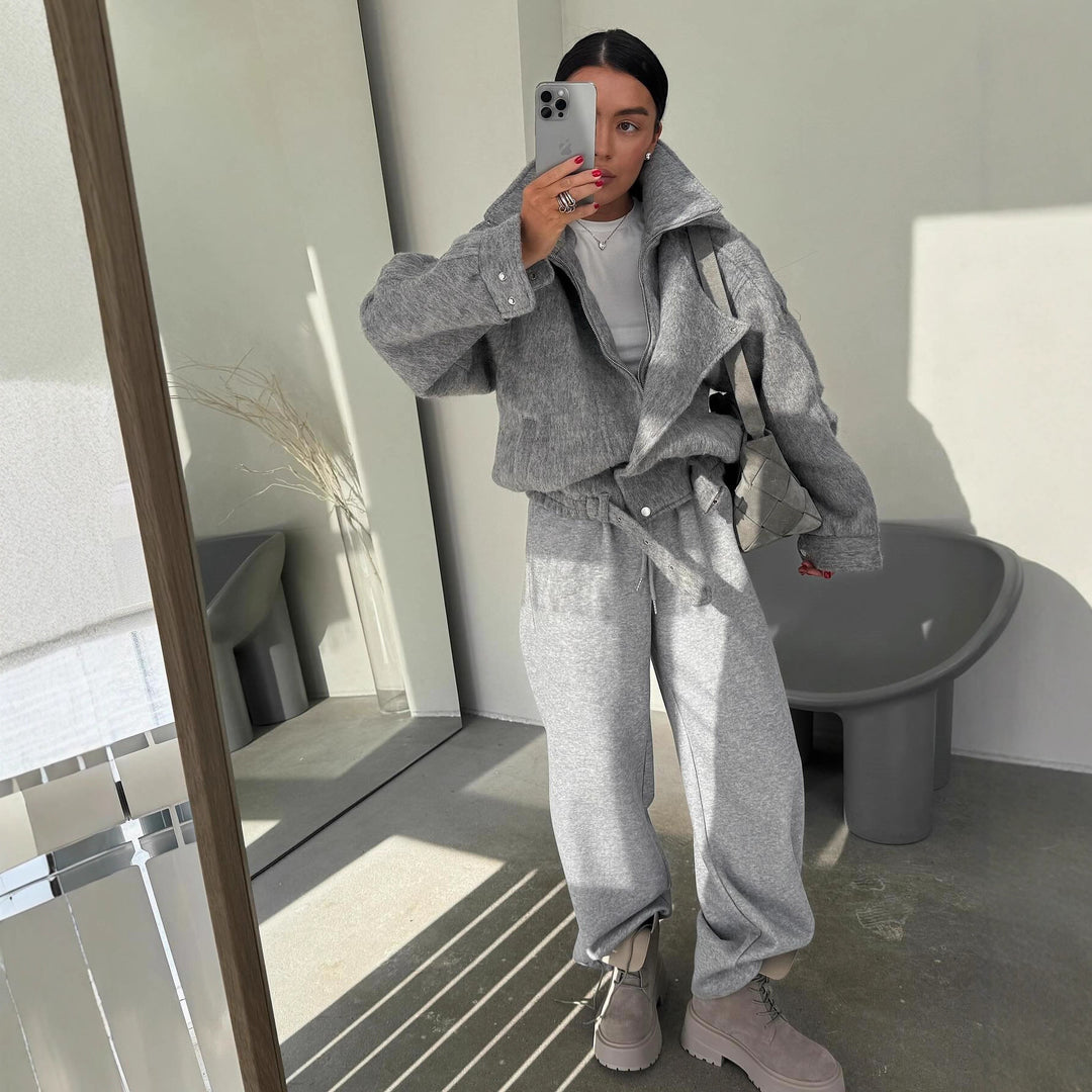 Damen Oversized Wolljacke mit Bindegürtel und lässigem Schnitt Drune