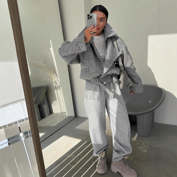 Damen Oversized Wolljacke mit Bindegürtel und lässigem Schnitt Drune