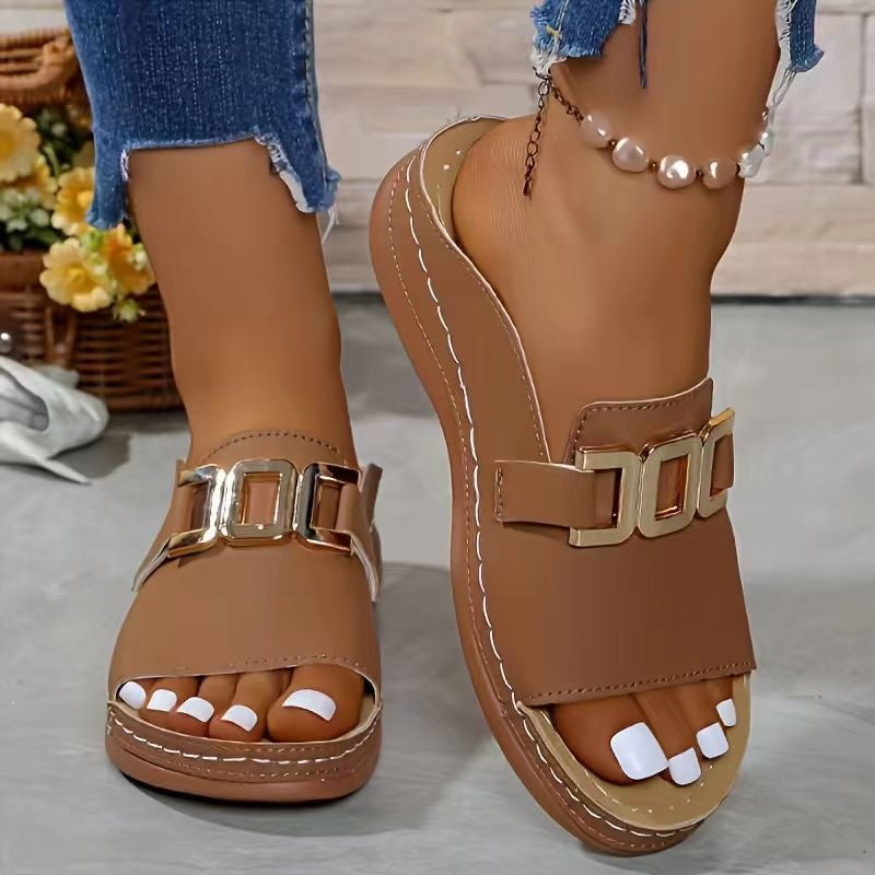 Damen elegante Zehentrenner-Sandalen mit dekorativem Schmuckdetail Drune