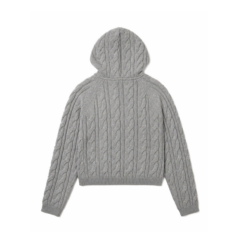 Damen Kapuzen-Zopfstrick-Cardigan mit Reißverschluss und Raglanärmeln Drune
