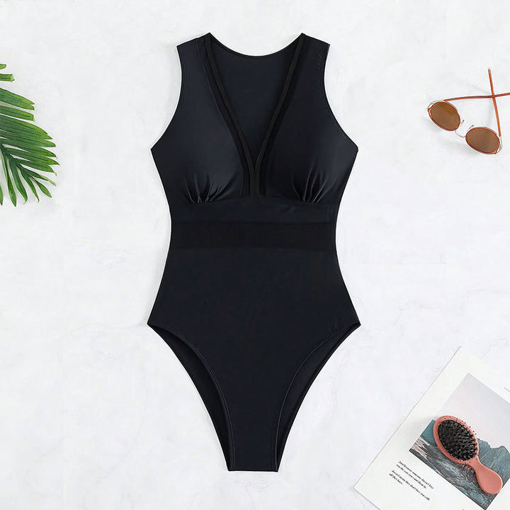 Damen Einteiliger Badeanzug mit tiefem V-Ausschnitt und figurformendem Design Drune