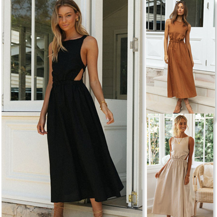 Damen elegantes Sommermaxikleid mit raffiniertem Schnitt und verstellbarem Taillenzug Drune