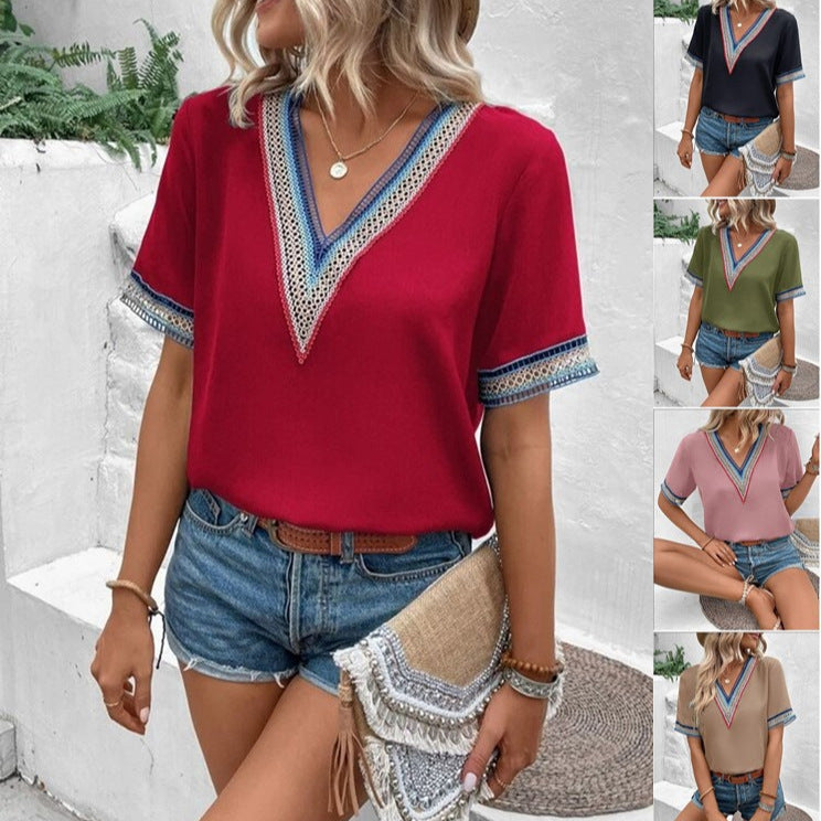Damen modisches T-Shirt mit dekorativen Spitzen Drune