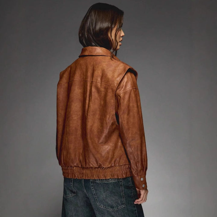 Damen lässige Oversize-Lederjacke Drune