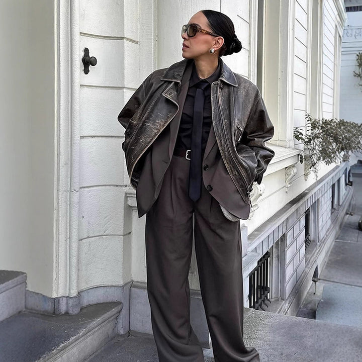 Damen lässige Bikerjacke aus hochwertigem Leder Drune