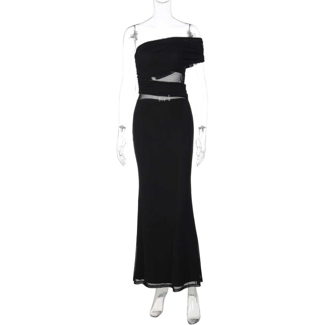 Damen Elegantes Maxikleid mit asymmetrischem Oberteil und Raffungen Drune
