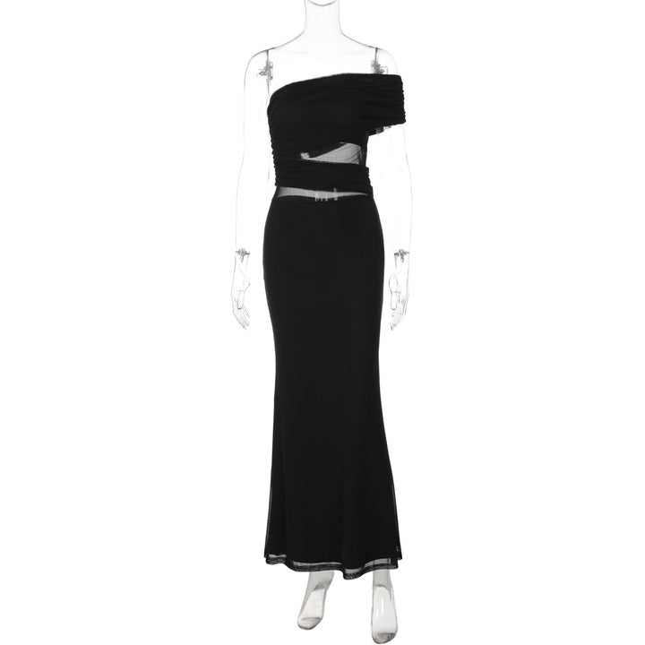 Damen Elegantes Maxikleid mit asymmetrischem Oberteil und Raffungen Drune