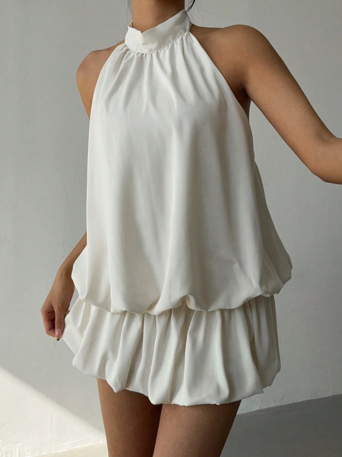 Damen sommerliches Minikleid mit haltem Kragen und asymmetrischem Design Drune