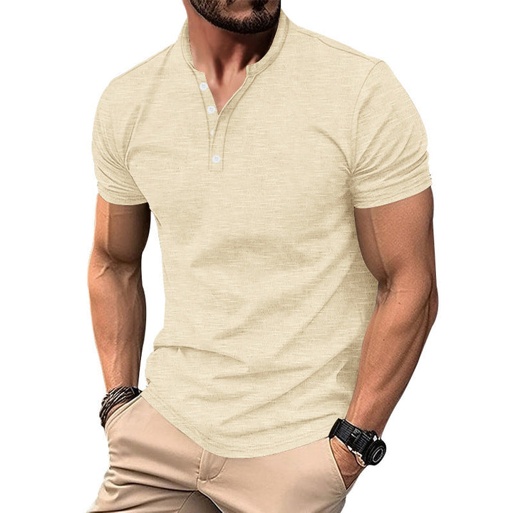 Herren Kurzarm-Henley-T-Shirt mit hochwertigem, atmungsaktivem Baumwollmix Drune