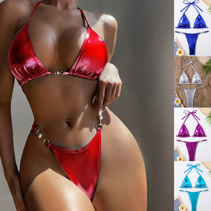 Damen Triangel-Bikini mit schimmerndem Obermaterial und eleganten Schmuckdetails Drune