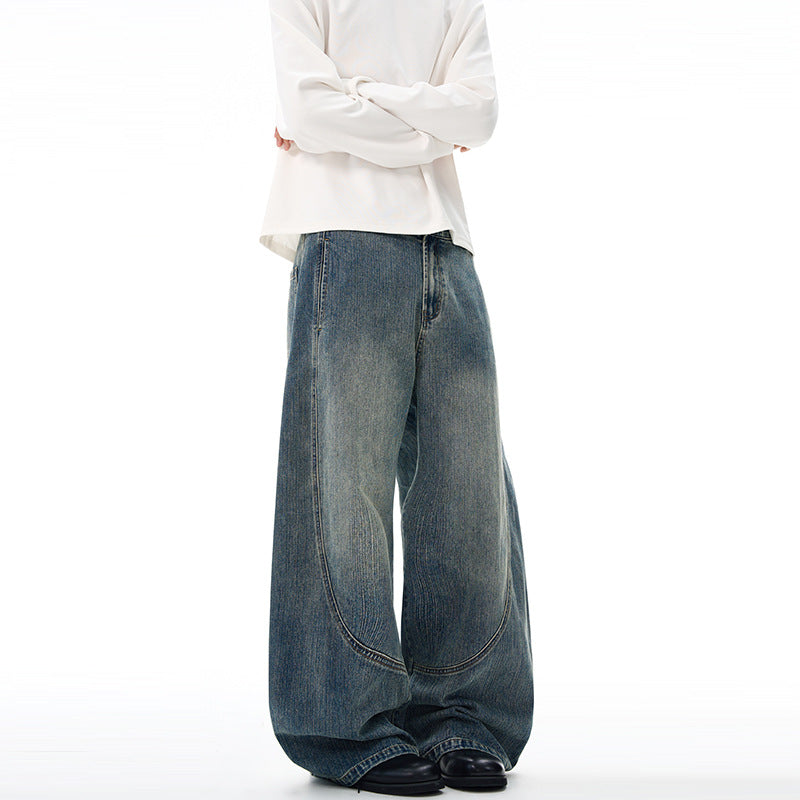Damen Extraweite Denim-Palazzohose mit skulpturalen Rundnähten Drune