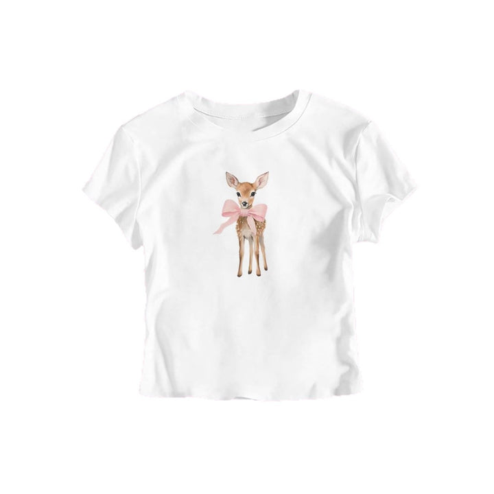 Damen T-Shirt mit süßem Reh-Motiv und farbenfrohem Aufdruck Drune