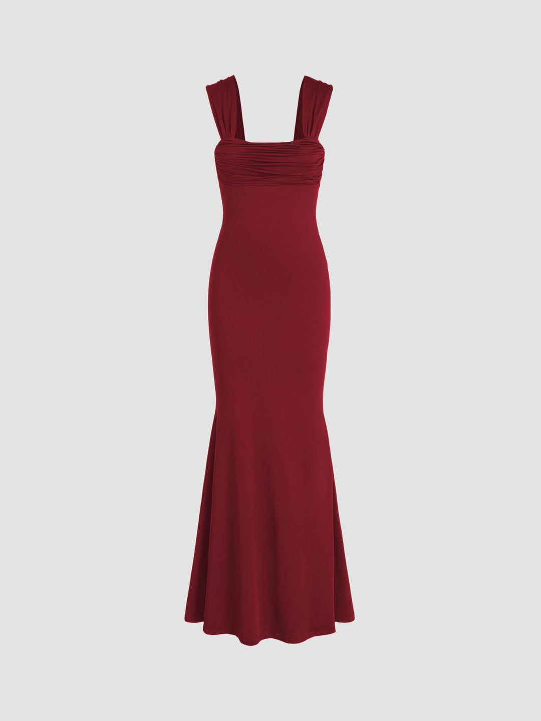 Damen figurbetontes Maxikleid mit gerafftem Oberteil und modernen Trägern Drune