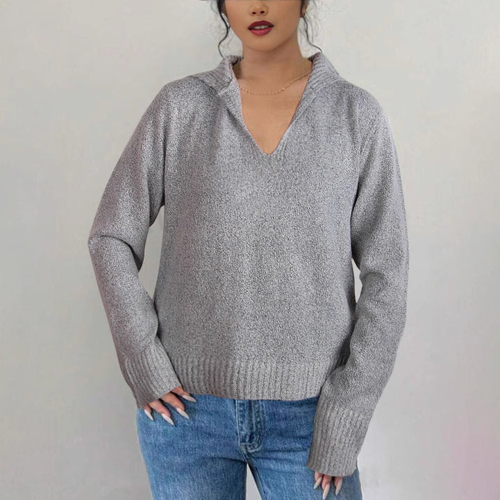 Damen Pullover mit weitem Kragen und gerippter Bündchenstruktur Drune