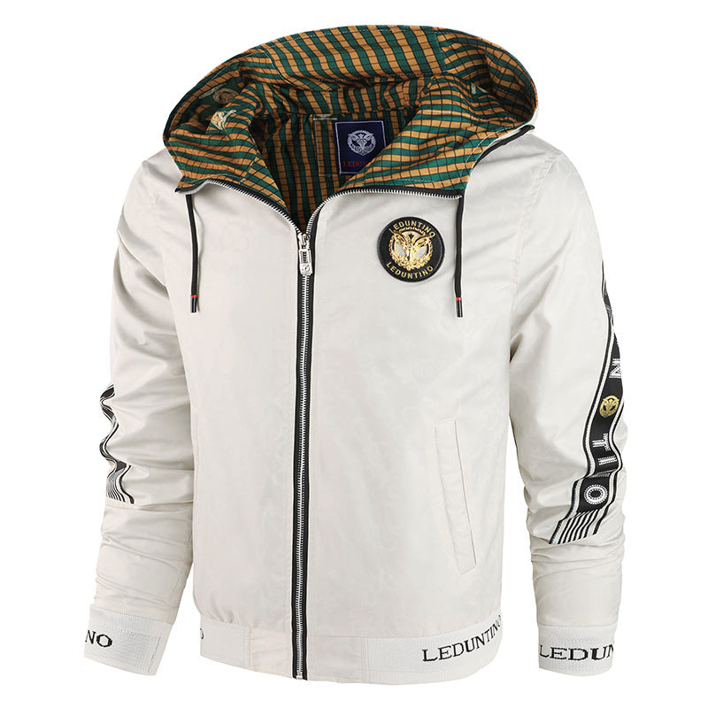 Herren nan leichte Kapuzen-Sportjacke mit Jacquardmuster, Metallreißverschluss und elastischen Bündchen Drune