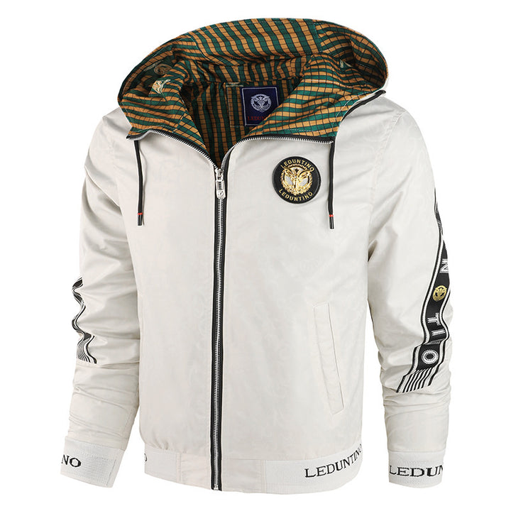 Herren nan leichte Kapuzen-Sportjacke mit Jacquardmuster, Metallreißverschluss und elastischen Bündchen Drune