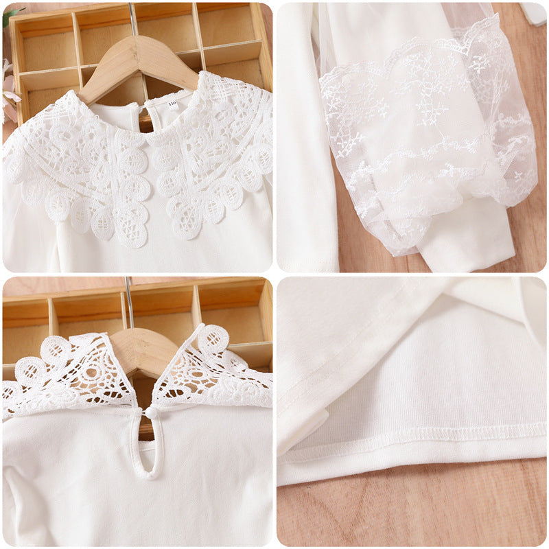 Mädchen elegante Bluse mit transparenten Puffärmeln Drune