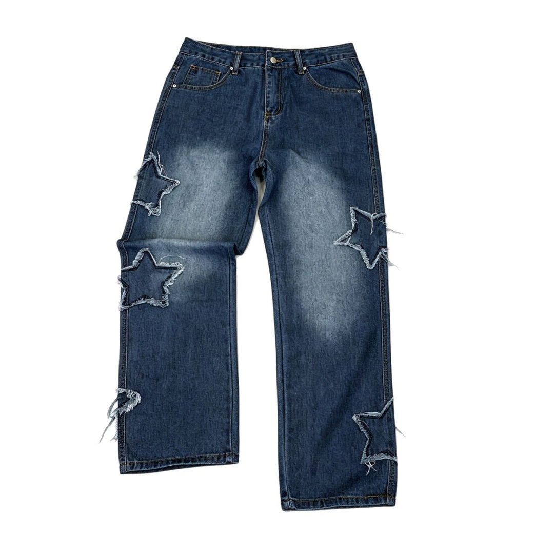 Herren Modische Weit geschnittene Jeans mit Sternen-Dekor Drune