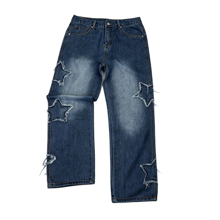 Herren Modische Weit geschnittene Jeans mit Sternen-Dekor Drune