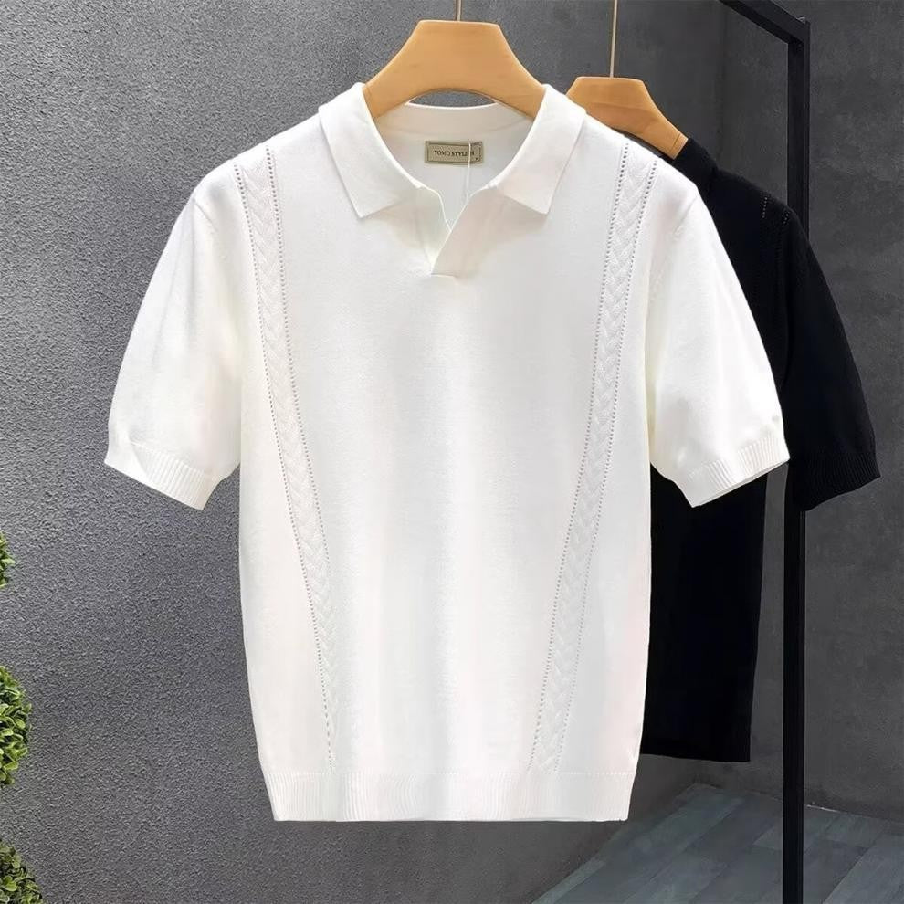Herren Modisches Kurzarm-Polohemd mit strukturierter Strickoptik Drune