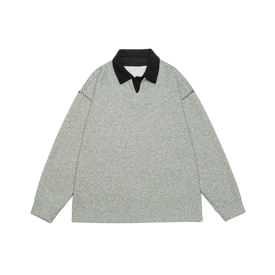 Herren Relaxed-Sweatshirt mit Polokragen und dekorativer Schulternaht Drune
