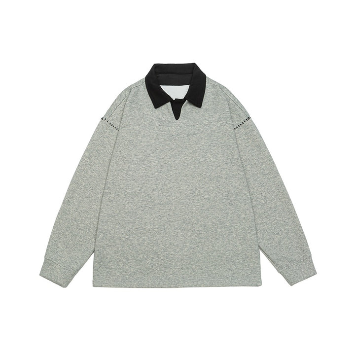 Herren Relaxed-Sweatshirt mit Polokragen und dekorativer Schulternaht Drune